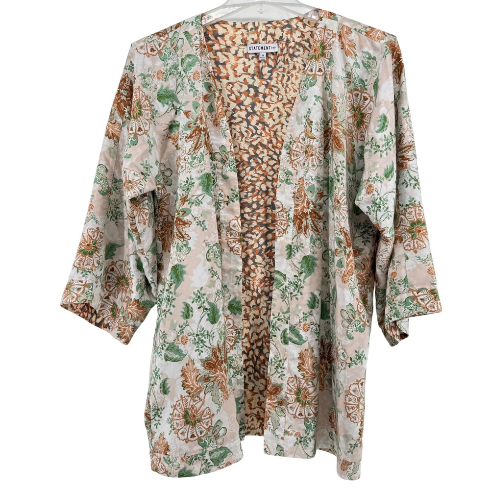 NYDJ Statement Reversible Kimono Jacket 100% SILK Floral Print Open Front M